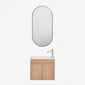 Zestaw Wiszących Mebli Łazienkowych Zintegrowany Z Umywalką Narek Popielaty Brąz & Owalna Osłona Led I Przeciwmgielna - Sklum