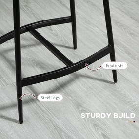 HOMCOM Zestaw 2 Hokerów, Pikowane Siedzenia, Stalowa Rama, 120 kg Obciążenie, Szary
