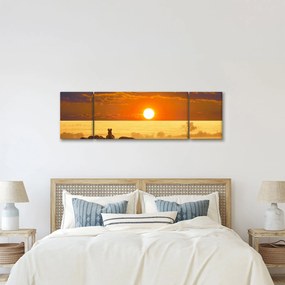 Obraz - Zebry z zachodem słońca (170x50 cm)