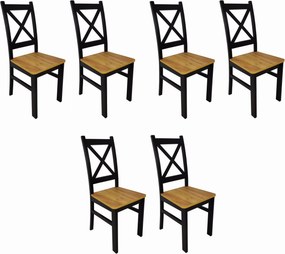 6x Krzesło drewniane Krzyżak czarny dąb craft LOFT czarne nogi
