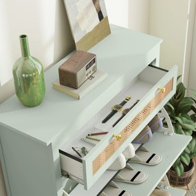 HOMCOM Szafka na 12 par butów z 1 wysuwaną szufladą, 2 klapowanymi szufladami, Komoda na buty, 88 x 30 x 120 cm, Zielony