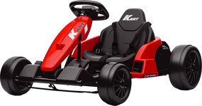 AIYAPLAY Gokart elektryczny 24 V, tryb driftu, regulowane siedzenie, 5-punktowy pas bezpieczeństwa, funkcja muzyki, klakson, 6-12 lat, czerwony