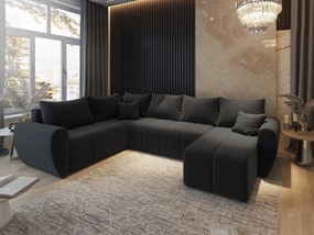 Masseno Narożnik MADISON z funkcją spania i pojemnikiem na pościel Narozniki U, Rozkładana sofa - Czarny, SAWANA 14