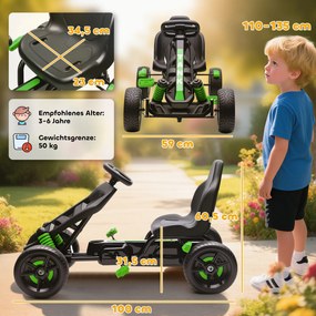 AIYAPLAY Gokart z pedałami, samochodzik na pedały dla dzieci z hamulcem, antypoślizgowe koła, metalowa rama, 3-6 lat, zielony | Aosom PL