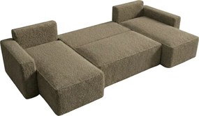 Rozkładana sofa narożna w kształcie U SMART BOUCLE 303x143 cm, ciemnobeżowa