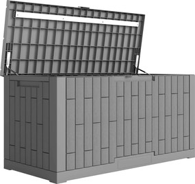 Outsunny Skrzynia Ogrodowa 379L Wodoodporna Zamykana UV Ochronna z Imitacją Drewna do Ogrodu 122,5x56x62cm Szara | Aosom PL
