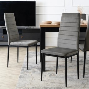 Zestaw Stół Rozkładany SKUBI 120-160 cm Dąb Craft/Czarny i 6 Krzeseł NARIS Szare Welurowe