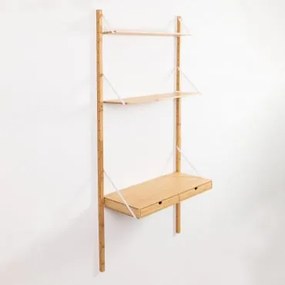 Modułowa Półka Ścienna Z Bambusa Kolex Brąz Drewna & Regał 2 Półkowy Z Biurkiem 84 Cm - Sklum
