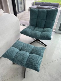 Fotel Obrotowy Wypoczynkowy do salonu niebieski, z podnóżkiem, FW12