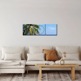 Obraz palmy na plaży (z zegarem) (90x30 cm)