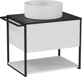 Szafka łazienkowa wisząca biała loftowa 60 x 45 cm z czarnym blatem o strukturze kamienia VALO