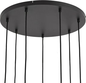 Nowoczesna lampa wisząca czarna z białym okrągłym szkłem 7-punktowa - Misty