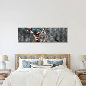Obraz - Jeleń i łania w zaśnieżonym lesie (170x50 cm)