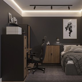 Metalowa szafka do gabinetu BEATA, 900 x 930 x 400 mm, Eco Design: antracytowa/ orzech