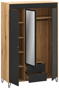 Szafa trzydrzwiowa z lustrem na nóżkach dąb evok + czarny Z8-P86