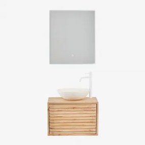 Zestaw Wiszących Mebli Łazienkowych 60x45 Cm Z Drewna Deleyna Naturalna & Cement Okrągły Biały Ø40 Cm - Sklum