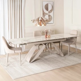 Zestaw Stół Rozkładany LUIGI 160-240 cm Biały Marmur/Kaszmir i 4 Krzesła TORINO Kremowe Nowoczesne