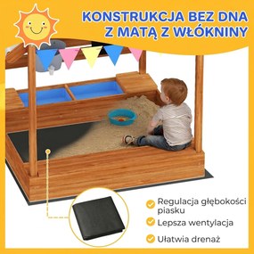Outsunny Piaskownica z Ochroną Przeciwsłoneczną, Design Domku Zabaw, z Zestawem Zabawkowym, Obrabiane Drewno, 124 x 116 x 146 cm, Pomarańczowa