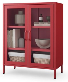 Witryna przeszklona niska czerwona: Modern GINA, 800 x 1015 x 400 mm