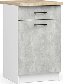 Szafka kuchenna AKORD S50 z blatem system OLIWIA Biała 50 cm 1 drzwi 1 szuflada kolor Beton mat 2 półki 50x46x85 cm