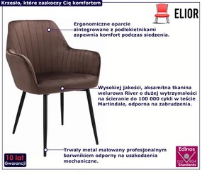 Brązowe welurowe eleganckie krzesło do stołu - Agva