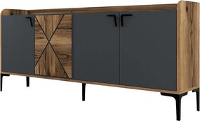 Komoda przemysłowa – 180 x 78 x 35 cm – Orzech i antracyt – Melamina