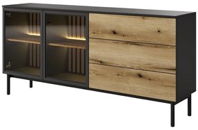 Komoda 2-drzwiowa z 3 szufladami – Naturalna i czarna – LABENIA
