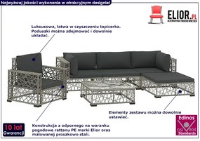 6-częściowy szary zestaw wypoczynkowy do ogrodu - Beck 6A