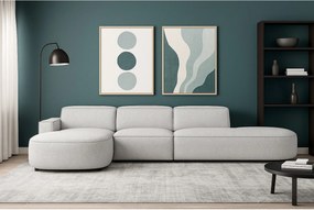 Narożnik modułowy CURSAL F  lewostronny 364×166×70 cm, jasno szary  Raven 6 – zaokrąglone leżanki, wolnostojący