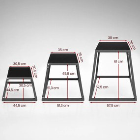 SPORTNOW Plyometryczne skrzynie 3-częściowy zestaw 30,5/45,8/61 cm stosowalna plyo jump box ze stali do 200 kg | Aosom PL
