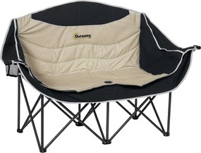 Outsunny Składane krzesło dla 2 osób z uchwytami na napoje i torbą, do 250kg, Khaki