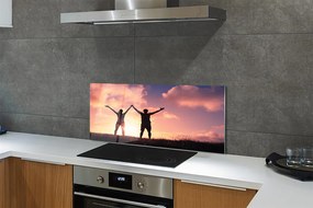 Szklany Panel Sylwetki Ludzi o Zachodzie