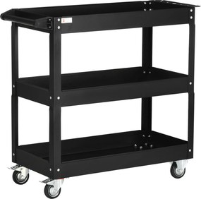 DURHAND Wózek narzędziowy na 3 poziomy, 4 koła, stal, 83Szer x 35,3Gł x 76Wys cm, Czarny