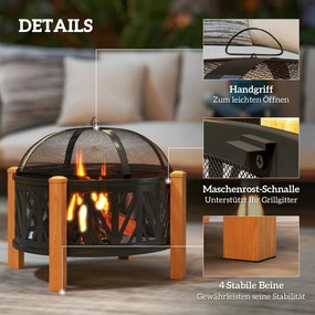 Outsunny 2-w-1 Misa Ogniowa Ø75 x 58 cm Palenisko z Osłoną Funkcyjną Hak do Palenia Kratka do Grilla Czarny