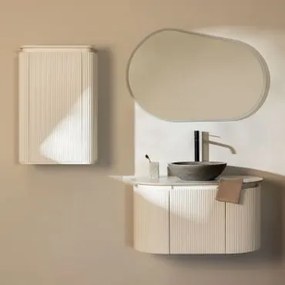 Zestaw Mebli Łazienkowych Z Drewna Carsone Biała & Biała & Okrągły Szary Cement Ø40 Cm Tarsis & Owalna Lampa Led - Sklum