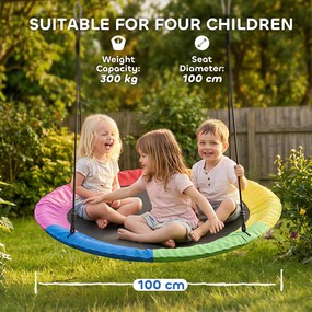 AIYAPLAY Huśtawka Gniazdo Regulowana do 300 kg z Regulowanymi Linami 100 x 100 x 180 cm Wielokolorowa | Aosom PL