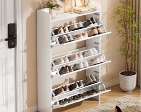 Szafa na buty 70x25x120 cm - z 6 przegródkami - 3 drzwi uchylne - MDF - Biały