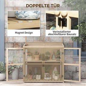 Outsunny Doniczka do szklarni Doniczka na rośliny, odporna na warunki atmosferyczne, 2 poziomy, drewno świerkowe, 103 x 61 x 103 cm, Naturalne