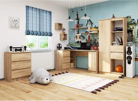 Biurko narożne AKORD B20 Dąb Sonoma 155 cm lewe 1 drzwi 3 szuflady kolor Dąb Sonoma mat 4 półki 155x85x77 cm