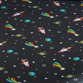 Czarne prześcieradło dziecięce jednoosobowe z gumką 90x190 cm Rainbow Rockets – Catherine Lansfield