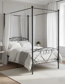 Szare metalowe łóżko rustykalne z baldachimem 120x200 cm S9-D99