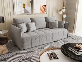 Jasnoszara welurowa sofa z pojemnikiem na pościel F2-A50