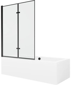 Mexen Cube wanna prostokątna 180 x 80 cm z obudową i parawanem 2-skrzydłowym 120 cm, czarny wzór - 550518080X92120027070