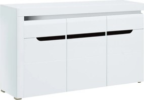 Komoda Trzydrzwiowa z Szufladą do Salonu IVORY Biała / Biały połysk 152 cm Nowoczesna