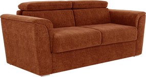 Kanapa 3-osobowa rozkładana typu express z tkaniny teksturowanej w kolorze terakoty - Powierzchnia spania 140 cm - Materac 22 cm z pianką memory - RIZORA