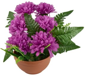 Dekoracja na Dzień Zaduszny Fioletowe chryzantemyw doniczce, 23 x 22 cm