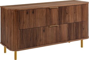 Szafka łazienkowa stojąca z szufladami i metalowymi nóżkami, kolor Dąb-orzech, uchwyt złoty, nóżki złote, 120 x 41,5 x 66,7 cm