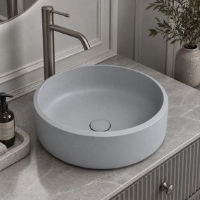 Massi Umywalka z konglomeratu nablatowa okrągła szara matowa 40 cm RONA Grey Matt
