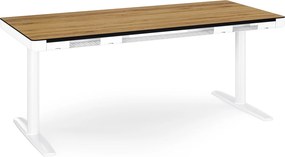 Biurko elektryczne sit-stand z szufladą i ładowarką bezprzewodową Qi białe/złoty dąb, 1600 mm: ELLIS