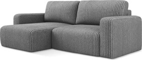 Szary sztruksowy rozkładany/ze schowkiem narożnik (lewostronny/z szezlongiem) Kona – Makamii